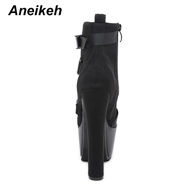 Najtaniej Aneikeh 2019 nowych moda platformy wiosenno jesienne kostki buty damskie 16cm gruby obcas platformy buty damskie buty pracownicze czarny rozmiar