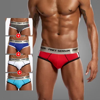 

Cockcon Men's Underwear Cup Low Waist Front Padded Solid Color U Convex Cotton Large Size Briefs Mens Panties Briefs