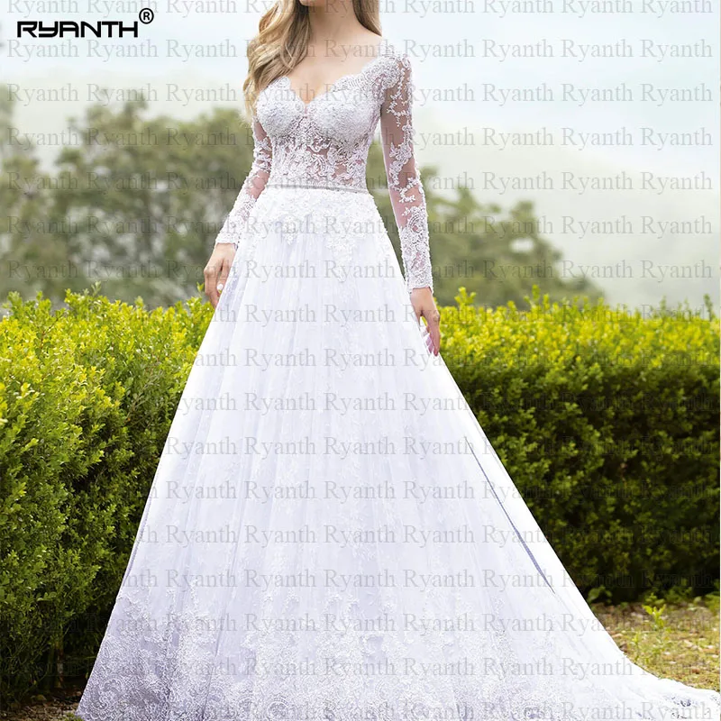 Vestidos de novia изготовление на заказ сексуальная Чистая Иллюзия с длинными рукавами кружева линии свадебное платье дешевые Vestido de noiva