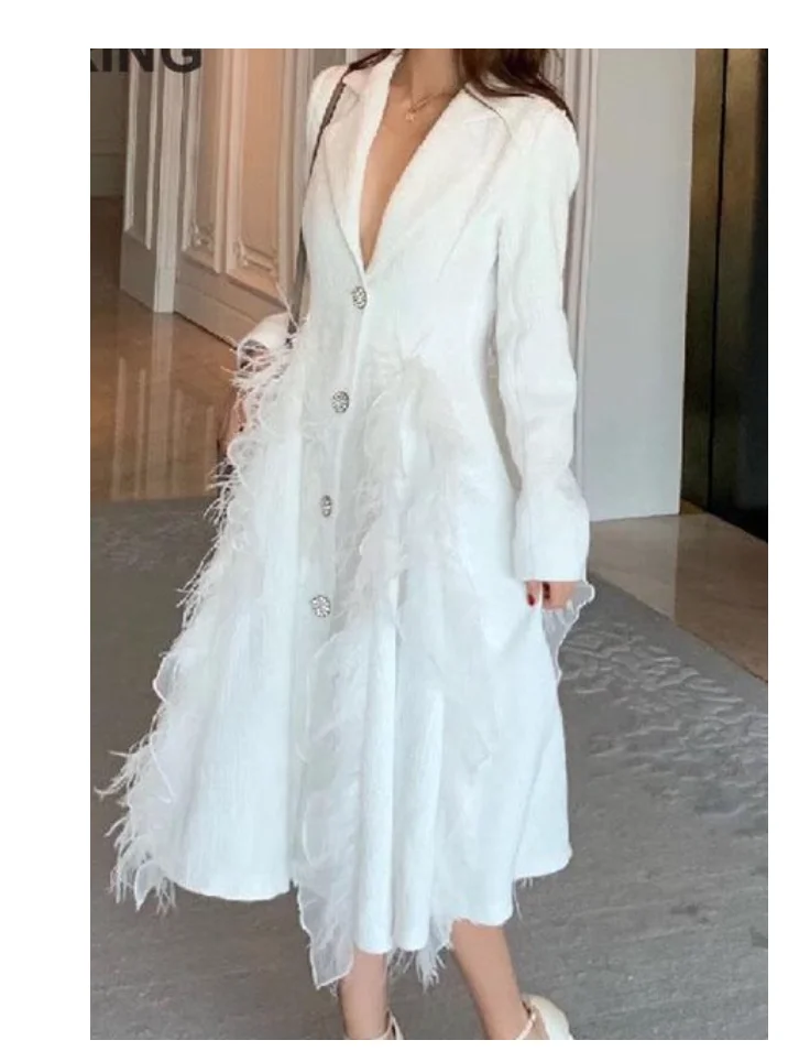 Женское зимнее пальто GETSPRING с отделкой перьями женское однобортное белое легкое