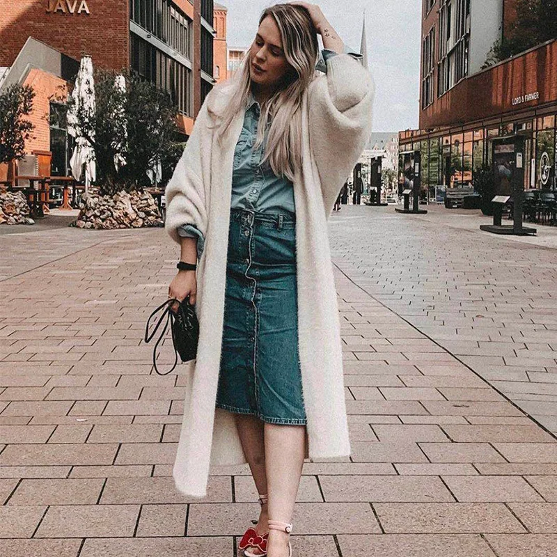 

Mink Woolen Sweater Girl Loose Oversize Warm Cardigan Knitted Sweaters Solid Color 2020 Autumn Winter femme