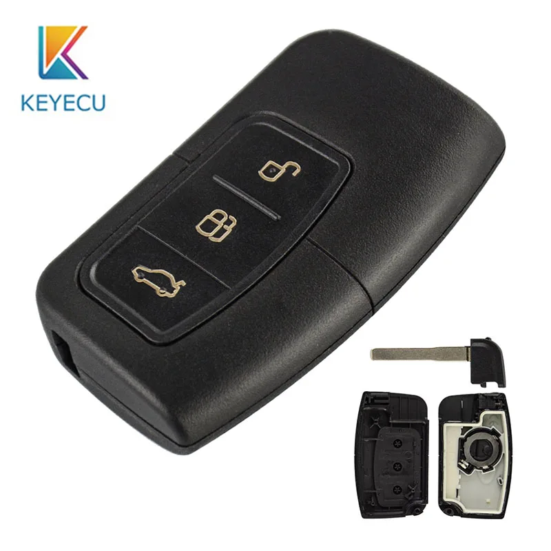 KEYECU 3 кнопки смарт-карты дистанционного ключа оболочки чехол Замена Fob для Ford Focus Fiesta C Max Ka с HU101 лезвие
