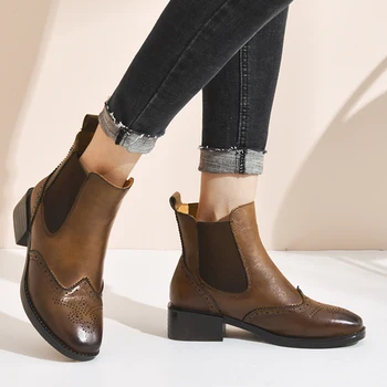 

SONDR chelsea winter ankle boots for women genuine leather platform botas booties woman fashion short plush slip-on buty damskie