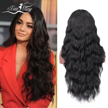 

Synthetic lace front wig cosplay black dark brown Ombre women black middle point long hair curly middle