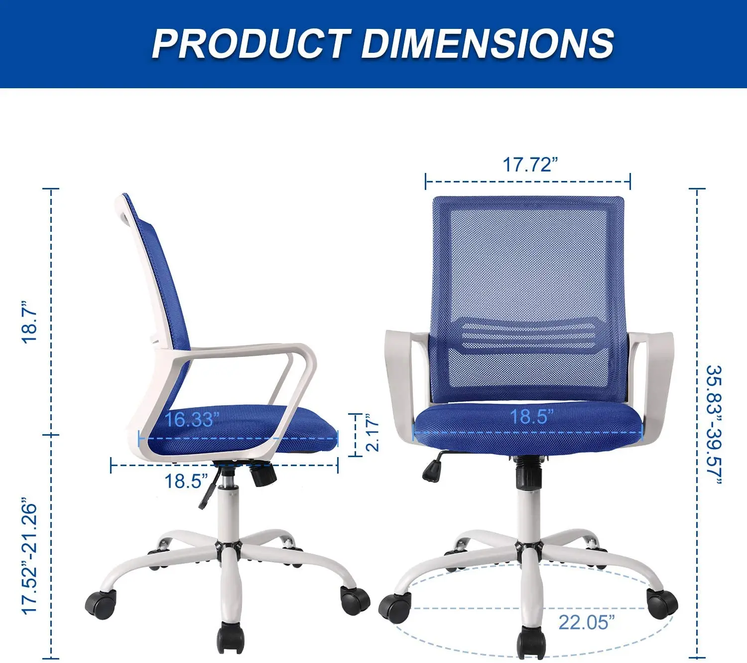 Home Office Chair Mesh Office Computer Swivel Desk Task Chair Ergonomic Executive Living Room Chair, Blue & Pink