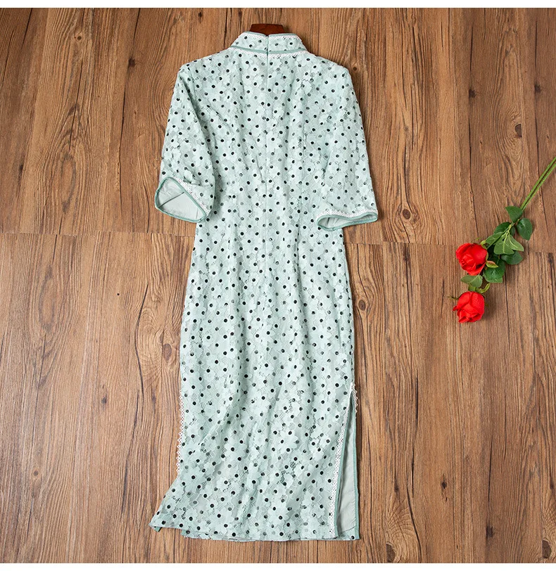 Cheongsam nian qing kuan/кружевное платье в горошек для девочек, в стиле ретро, повседневный стиль, модифицированное осеннее платье нового стиля, 90505