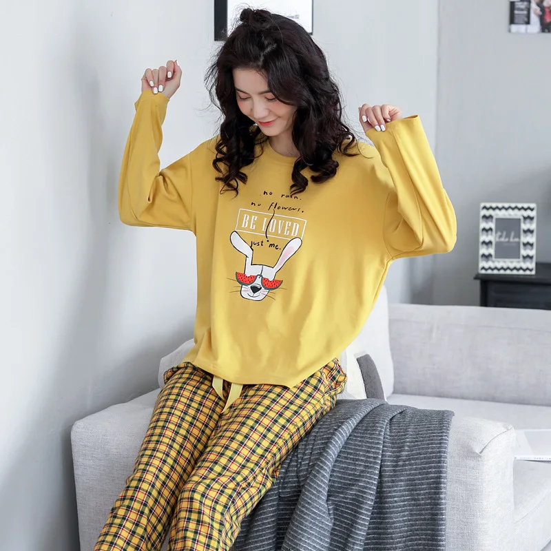 

Micro Pajamas Women's Long Sleeve Spring And Autumn Long Sleeve Korean-style Fresh Loose-Fit Students Women's Pure Cotton Homewe