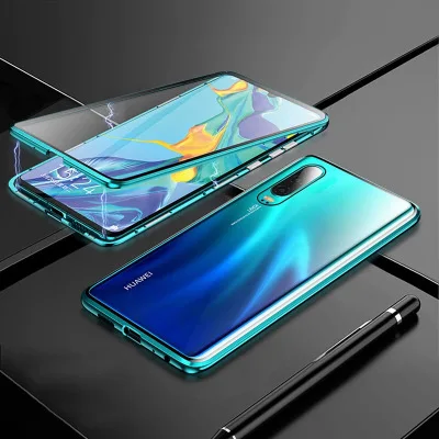 Металлический магнитный чехол для huawei Honor 9X20 Pro P30 pro двусторонний чехол из закаленного стекла на Nova 4 5 5i 5Pro - Цвет: Green
