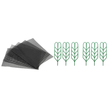 

10 Pcs 30 x 20cm Flower Pot Hole Mesh Pad Bonsai Pot Bottom Grid Mat with 6Pcs Mini DIY Leaf Shape Trellis Supports