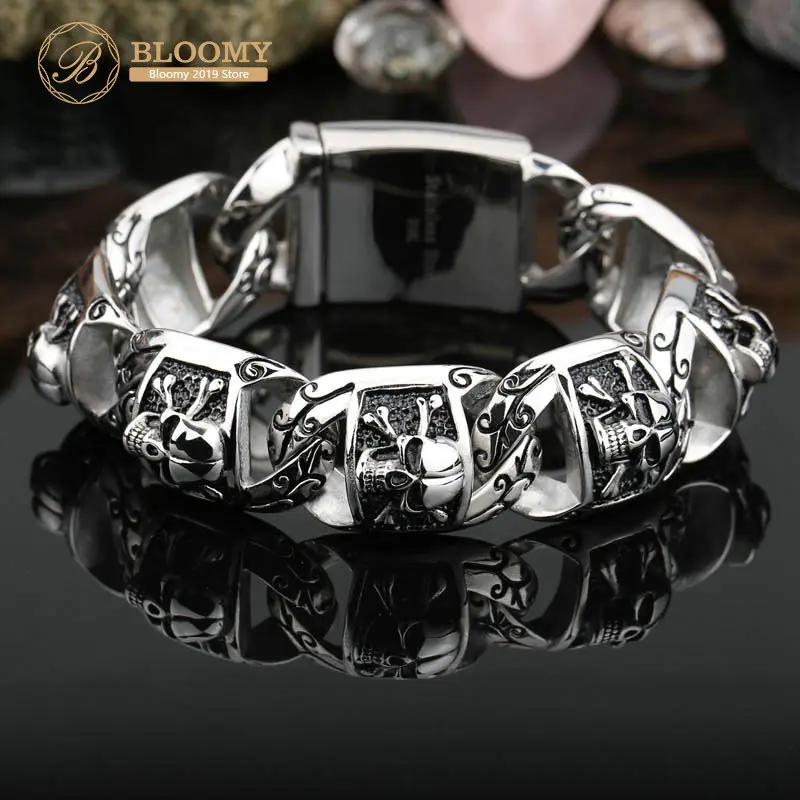 316L браслет из нержавеющей стали с черепом мужские байкерские браслеты и панк Рок