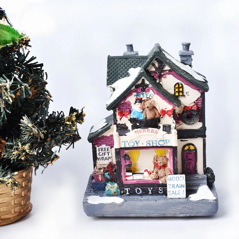 Christmas Scene Arrangement Decoration Small Resin Light House Church Shape Decoration Decoration Christmas Shooting Props