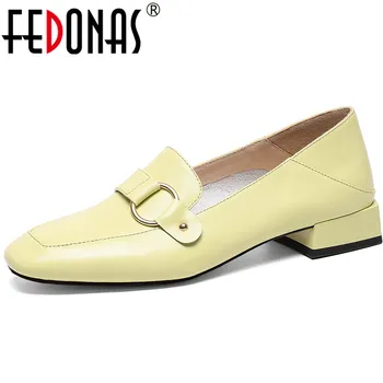 

FEDONAS Women Metal Decoration Basic Prom Pumps Spring Summer Rouned Toe Genuine Leather New Arrival Thick Heeled Shoes Woman