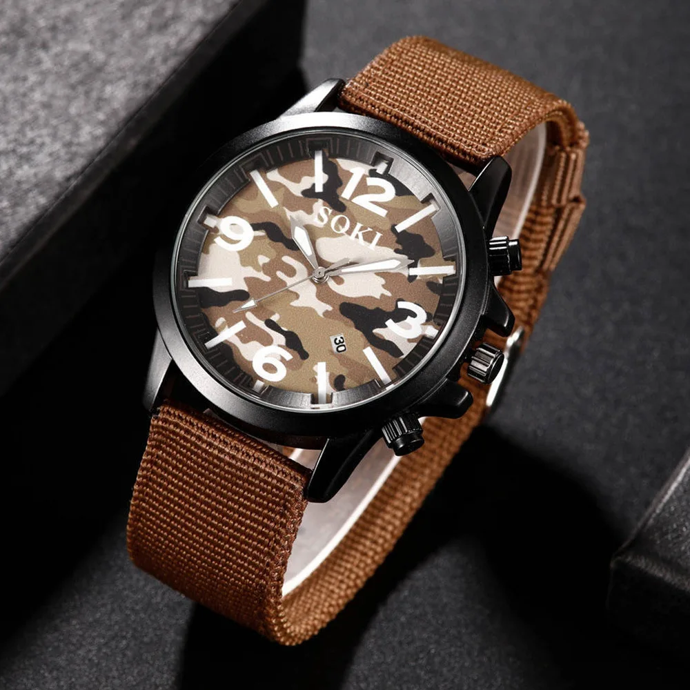 

Fashion with Calendar Canvas Quartz Watch MEN'S Watch Students Wristwatch