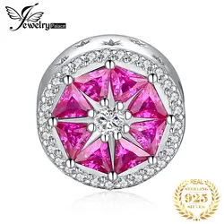 JewelryPalace лето любовь грейпфрут ломтик 2.1ct Искусственный розовый сапфир 0.1ct Кубический Цирконий 925 пробы Серебряный Шарм Бусины