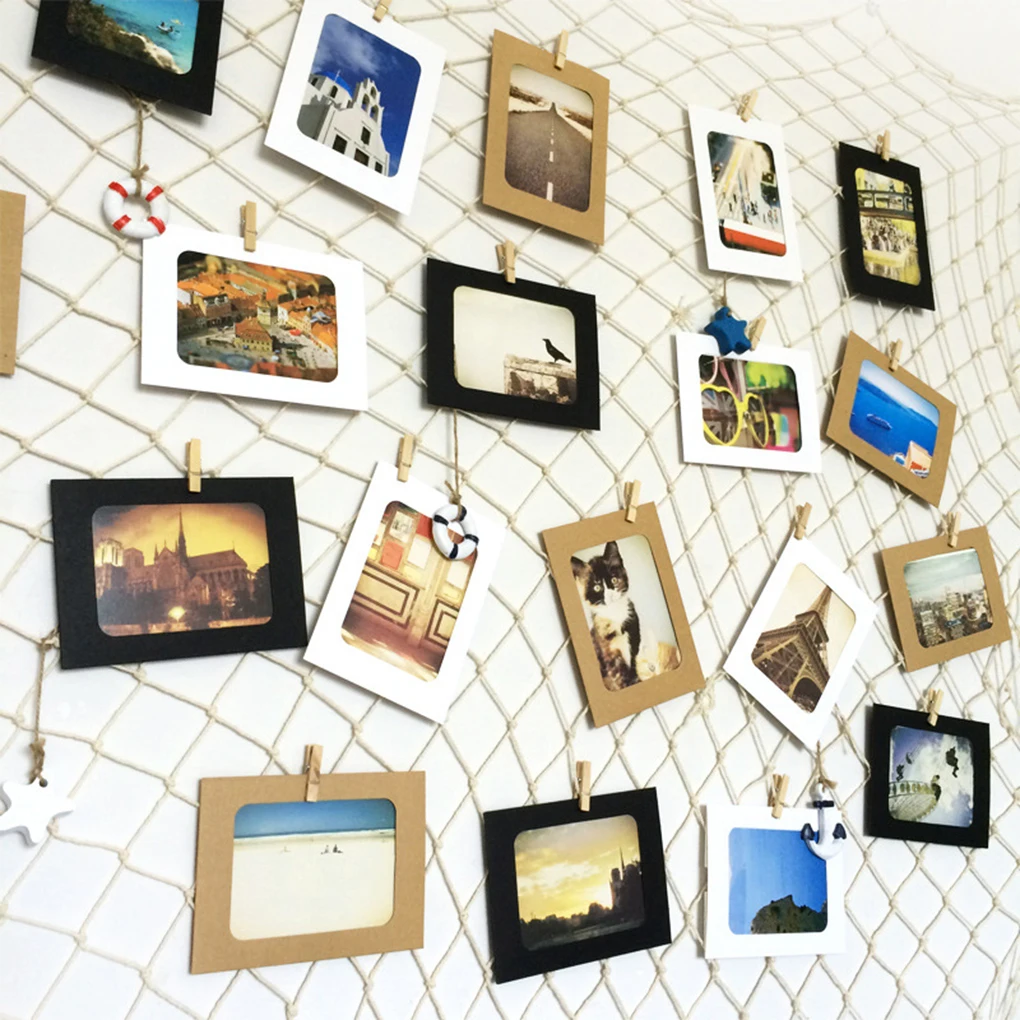 

new Photo Hanging Display Frames Fishing Net Picture Holder Wall Decor Artworks Photos Organizer
