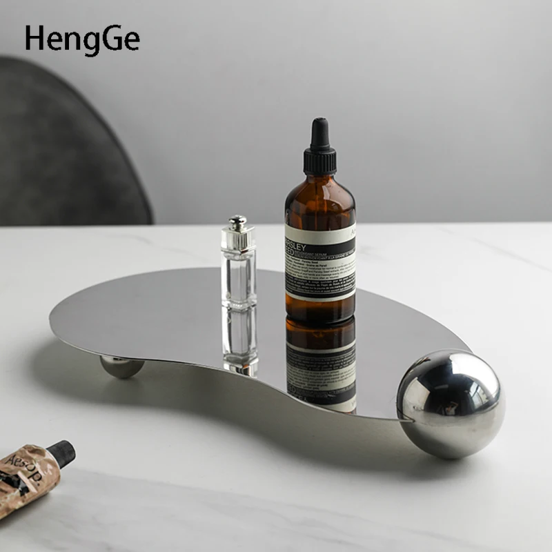 

Современные подносы из нержавеющей стали, декоративный органайзер для макияжа для спальни, поднос, аксессуары для украшения ванной комнаты, домашний декор