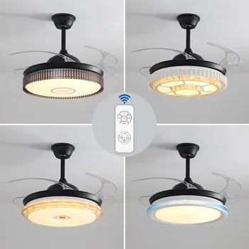 

Black LED Ceiling Fans with Remote Control 3 Speed 3 Color Switch 4 Invisible ABS Blades with Fans Indoor Lighting