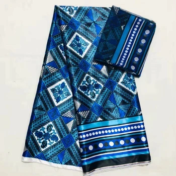 

Latest Satin Fabric soft Silk Ankara Print Style Fashion New African Lace Chiffon textile for Sewing dress 4yard+2yard LSS-7