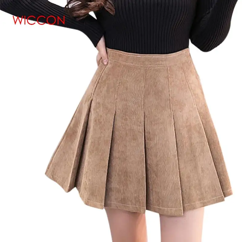 Новинка, осенне-зимняя женская мини плиссированная юбка, замшевая однотонная разноцветная юбка с высокой талией для школьниц, винтажная женская короткая юбка