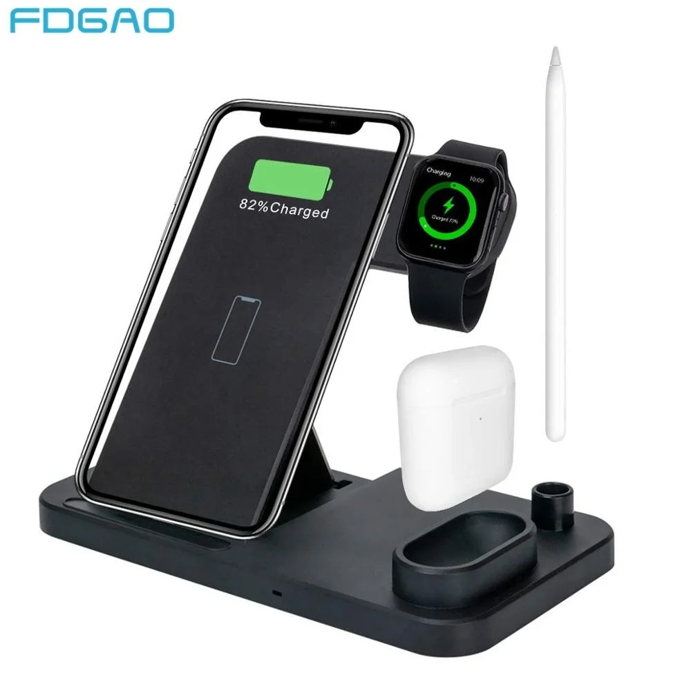 FDGAO 10 Вт Qi Беспроводная зарядная подставка для iPhone XS XR X 8 AirPods Apple Watch 5 4 3 быстрая зарядная док-станция для iWatch серии