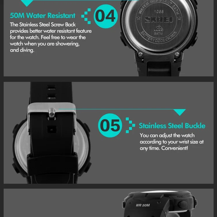 SKMEI 1068 Man Watch Fashion Big Numbers Show Sport Style 50M Waterproof Alarm Clock Digital Men Wrist Watch Relogio Masculino