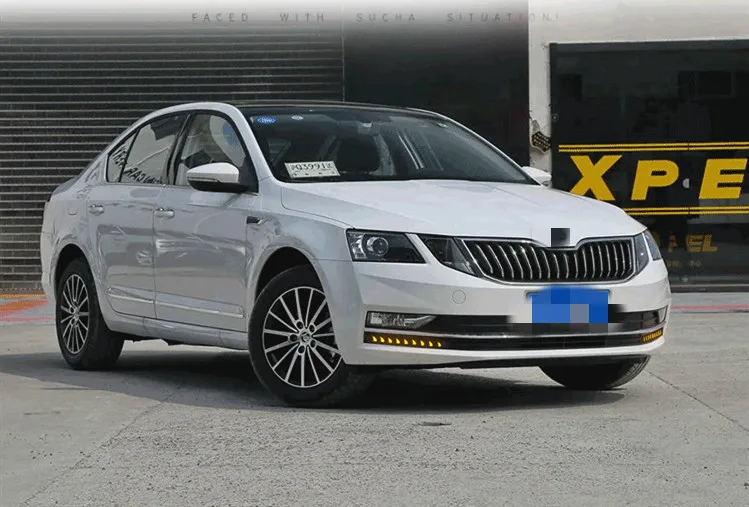 EOsuns led drl Дневной ходовой светильник для Skoda Octavia- с динамическим движущимся желтым поворотником и синим ночным светильник