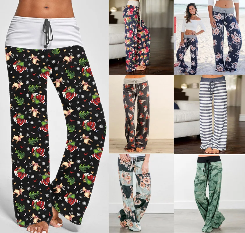 Spring-Autumn-Women-Long-Pants-Loose-Floral-Print-Drawstring-Lace-Up-Christmas-Bell-Sweatpants-Female-Camouflage