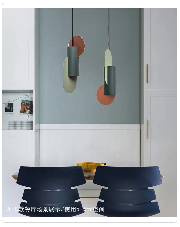 Nordic Modern pendant light color matching single head hanging lamp green cylindrical LED bedroom Home decor lighting Fixtures
