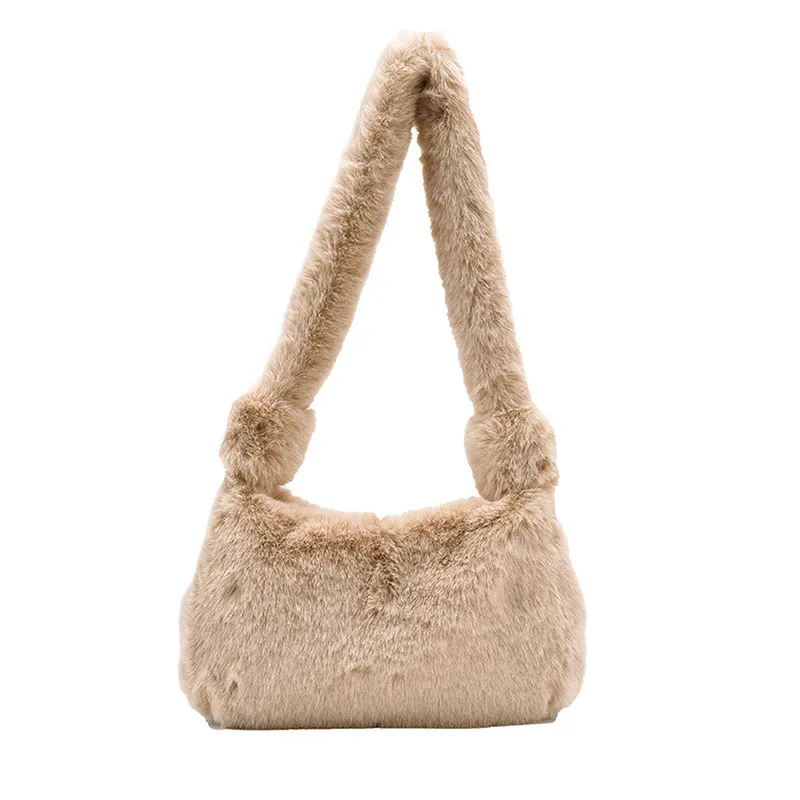 Soft Plush Cute Small Shoulder Bags for Women Winter Warm Simple Wild