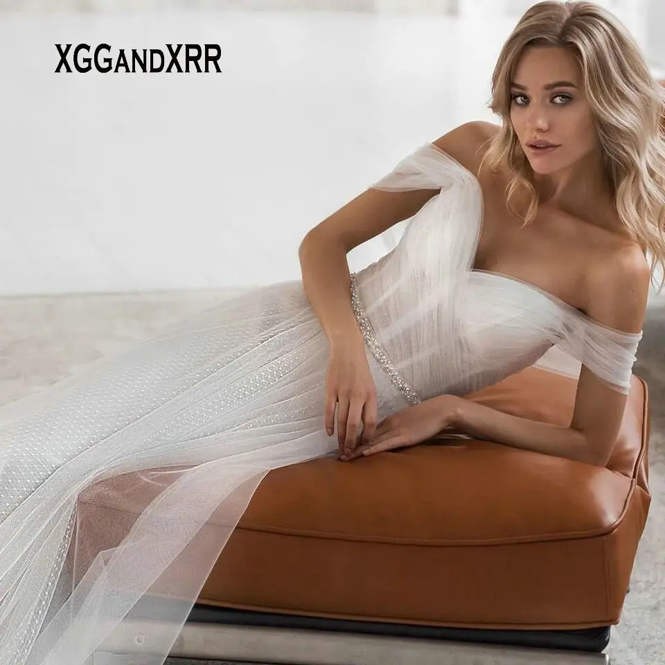 Простое пляжное свадебное платье милое с открытыми плечами сексуальное с открытой спиной со шлейфом белое торжественное платье размера плюс платье невесты