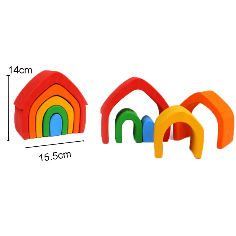 Brinquedos Empilhadores de Madeira Arco-íris Grims, Blocos de Construção