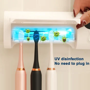 

2 In 1 Smart Induction UV Light Toothbrush Holder Sterilizer Box Toothbrush Cleaner Toothpaste Dispenser Wall Mount