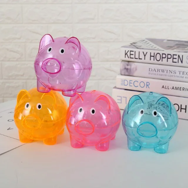 4 Colors Transparent Plastic Money Saving Box Case Coins Piggy Bank Cartoon Pig Shaped Brand New High Quality Coin Piggy Bank 1