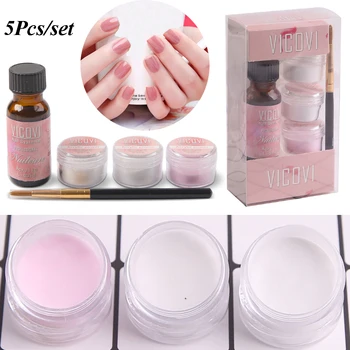

5 Pcs/set Painless Nail Extensions Kit Quick Building Crystal Nail Crystal Liquid Crystal Powder Manicure Set