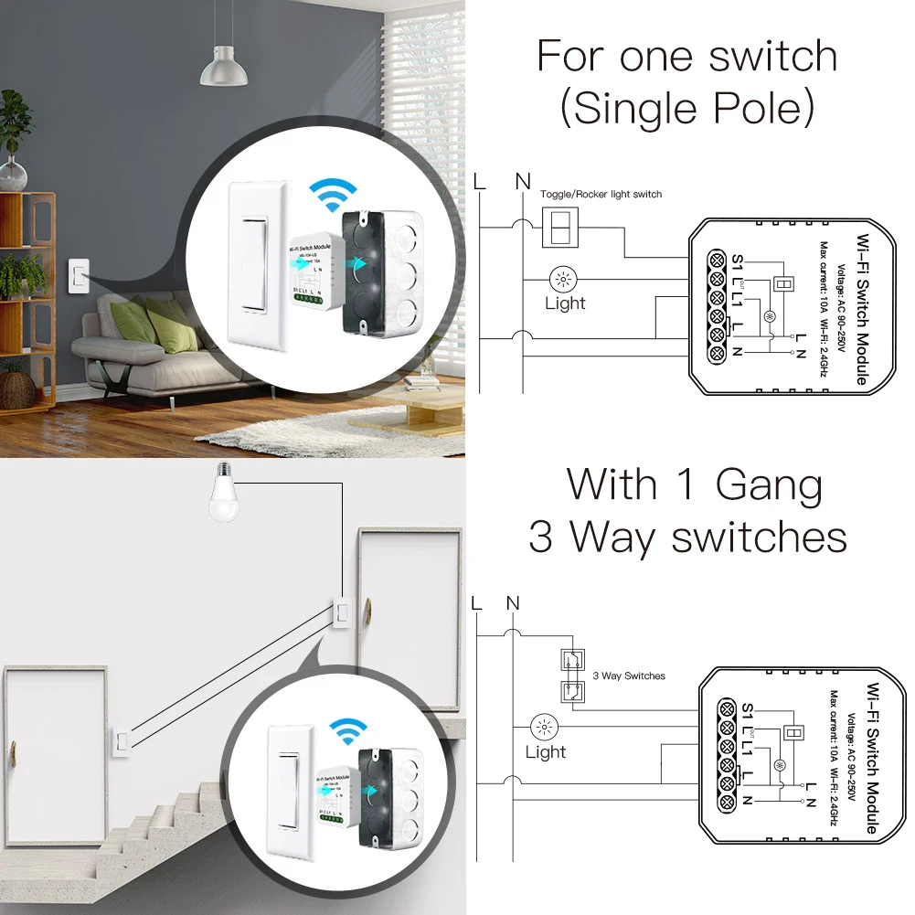 Мини DIY WiFi умный выключатель света однополюсный/3 позиционный 1 бандажный модуль
