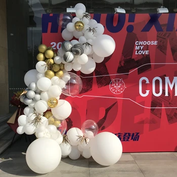 

Balloon Garland Kit Balloon Arch white clear and metallic silver and gold confetti black and white superagate balloon backdrop