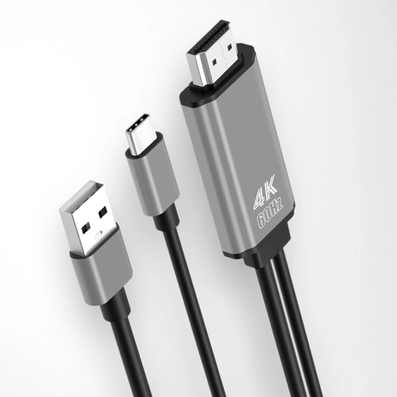Черный 2 в 1 Тип C преобразователь HDMI 4K HD ТВ с переходной USB кабель 1080P ТВ цифровой для MacBook Pro samsung Galaxy S8 конверсионная линия передачи данных - Цвет: Черный