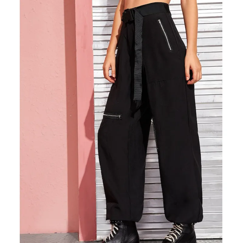 2019 Осенние повседневные свободные брюки карго модные с поясом однотонные