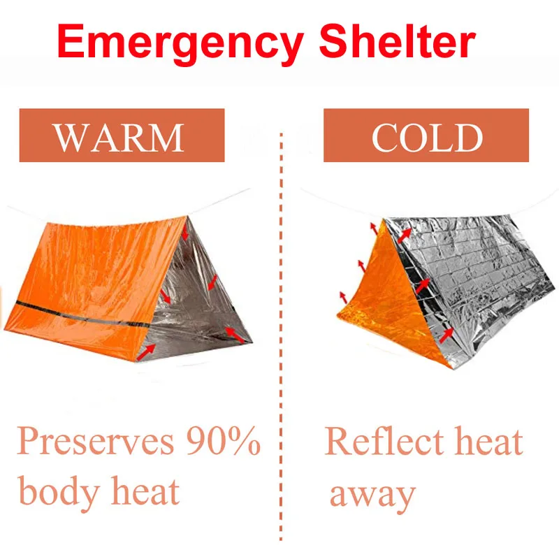 160x210cm Couverture de Survie d'urgence Tente Sac de Couchage Thermoréfléchissant Abri Thermique Tube Tente pour Camping Randonnée 160x210cm Couverture de Survie d'urgence Tente Sac de Couchage Thermoréfléchissant Abri Thermique Tube Tente pour Camping Randonnée
