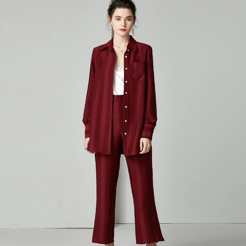 

Caramel 2 Piece Outfits for Women Sets Clothes Stripe Silk Two Piece Set Top and Pants Casual Women Sweatsuits Sets Red conjunto