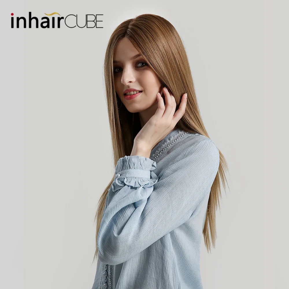 Inhaircube длинные прямые Омбре блонд кружевной передний парик синтетические волосы