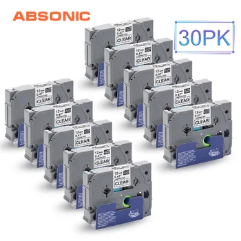 

Absonic 30PCS TZe-131 TZ-131 Laminated Tape for Brother P-touch PT-D210 PT-H110 PT-P700 Tag Label Maker Black on Clear 12mm*8m