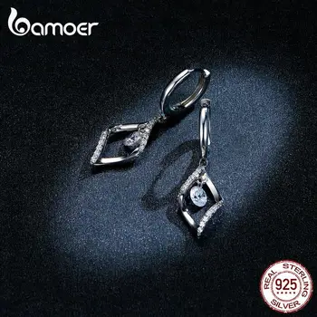 

bamoer GAE322 925 Sterling Silver Dangle Earrings Stylish Geometric Element Brilliant Zirconia Drop Earrings Female Fine Jewelry
