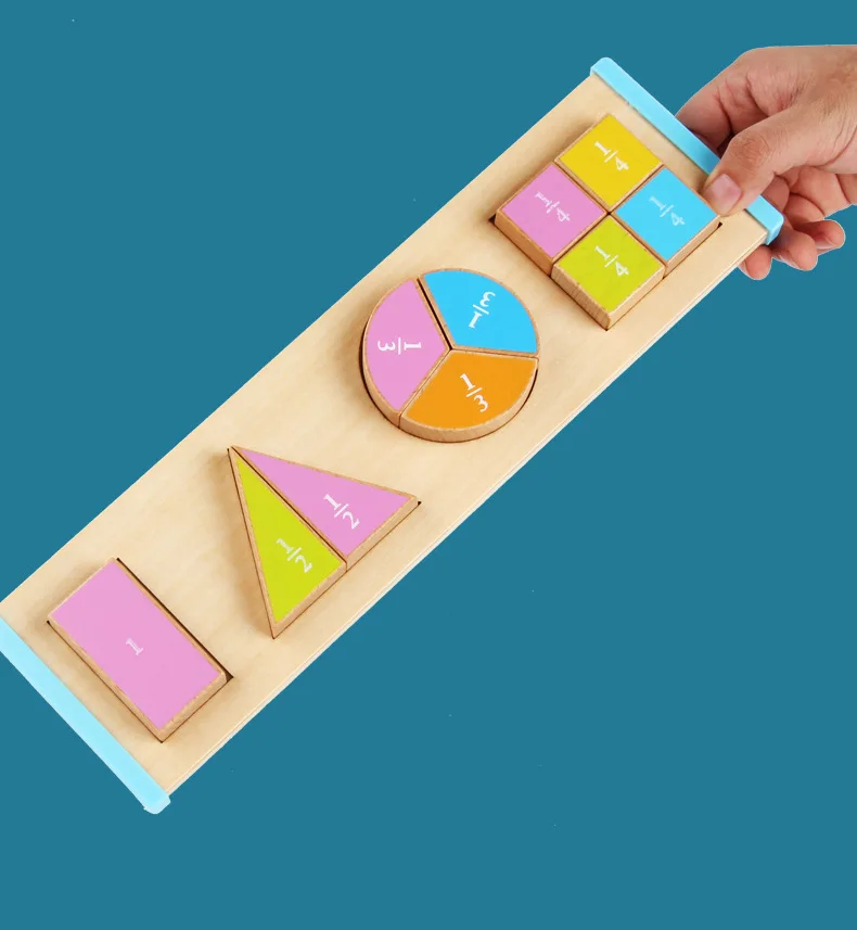 Montessori Early Educational Teaching Aid Wooden Geometric Shapes Segmentation Matching Building Blocks Combination Kindergarten