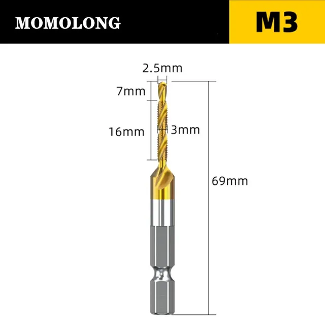 M3 M4 M5 M6 M8 M10 Tap Drill Bits 1/4 Hex Shank Machine Hand Taps Titanium Coated HSS Drilling Tap Bits Thread Screw Tools M3
