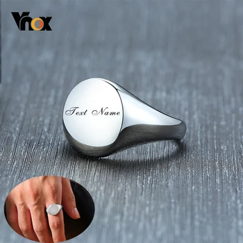 

Vnox Men Woman Signet Ring with Personalize Engrave Name Love Date Info Service Custom Unisex Jewelry