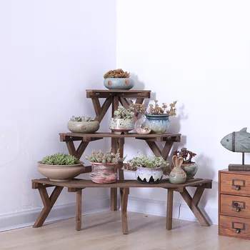 

3/4 Layers Corner Plant Stand Nordic Wood Flower Rack Home Storage Floor Shelf Wood Plant Stand Corner Ladder Garden Stand Home