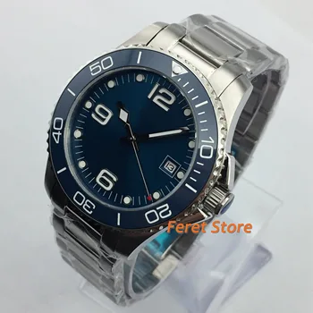 

Bliger 40mm Silver case Sterile blue Dial Men's Automatic Watch blue Ceramic Bezel Sapphire Glass Luminous Wristwatch