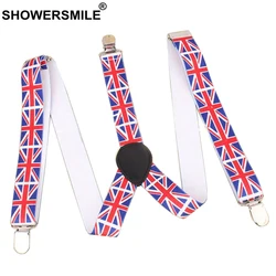 SHOWERSMILE Men Suspenders British Flag Male Pants Strap Fashion 3 Clips Y Back Elastic Adjustable Big Kids Braces Suspenders