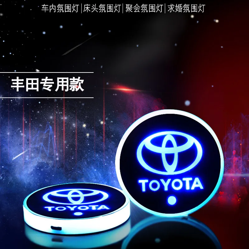 

2pcs Car Badge LED Car Luminous Light Anti Slip Water Coaster Pad for Toyota Corolla Rav4 Camry Yaris Car Styling